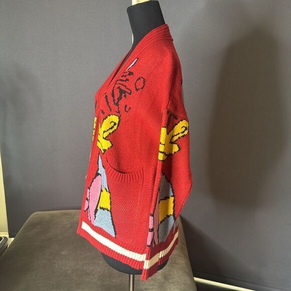 Women’s Donald Duck Red Knit Cardigan Sweater Front Pockets Size S-L NWOT - Picture 4 of 7